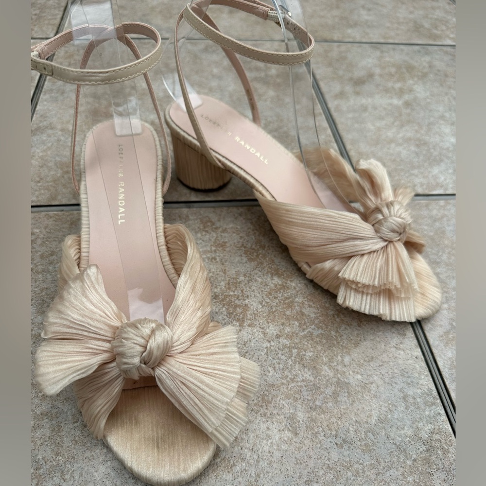 Loeffler Randall Metallic PEARL Knotted Bow Ankle-Strap Block Heel Sandal - Picture 9 of 15